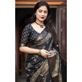 Generic Women's Cotton Silk Printed Saree With Unstitched Blouse 5.5Mtr (Black)