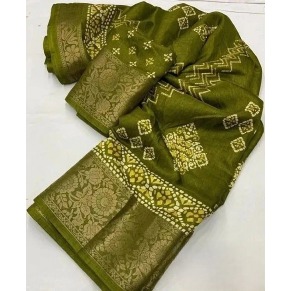 Generic Women's Cotton Silk Printed Saree With Unstitched Blouse 5.5Mtr (Green)