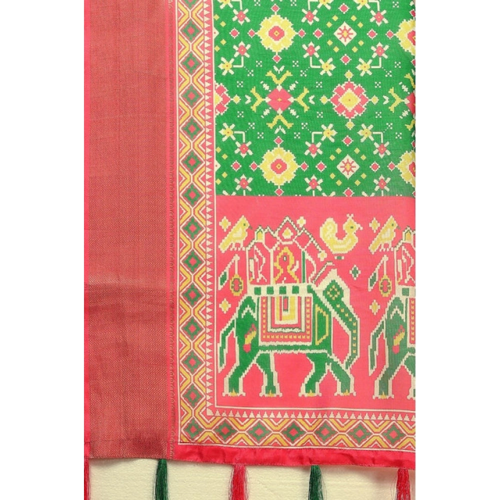 Generic Women's Cotton Silk Printed Saree With Unstitched Blouse 5.5Mtr (Green)