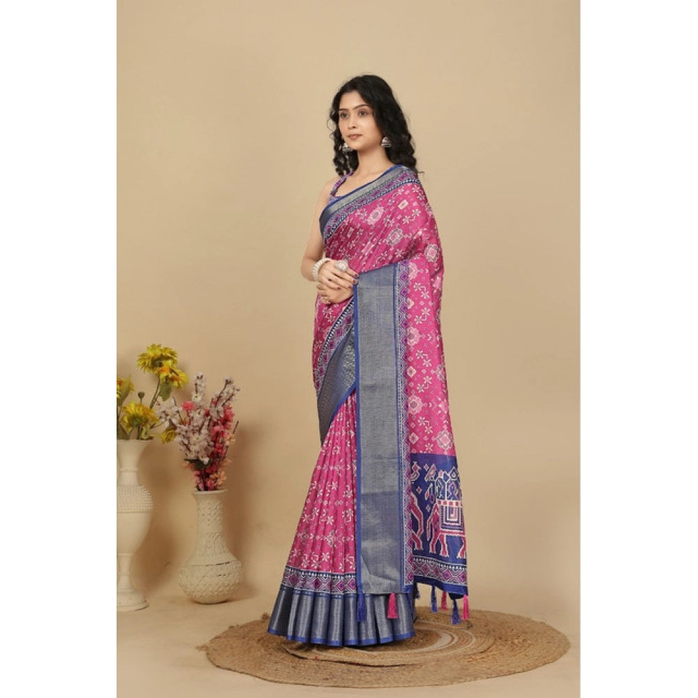 Generic Women's Cotton Silk Printed Saree With Unstitched Blouse 5.5Mtr (Pink)