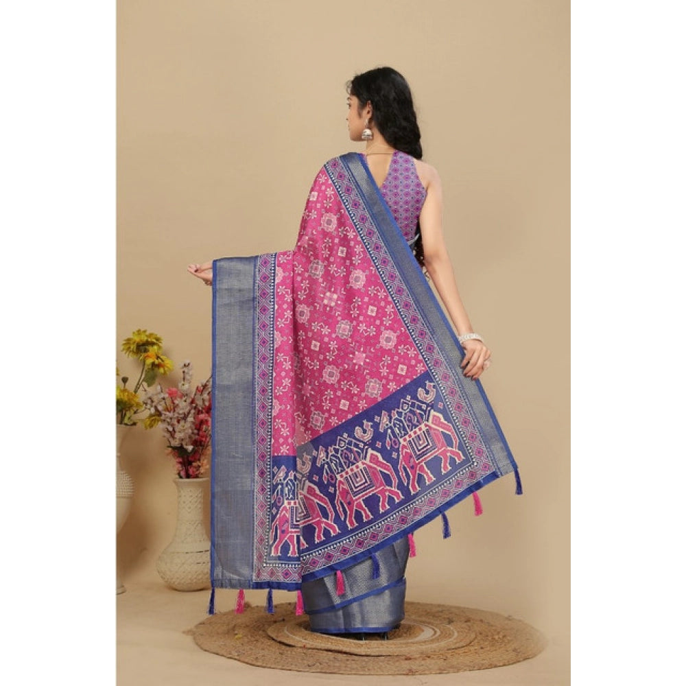 Generic Women's Cotton Silk Printed Saree With Unstitched Blouse 5.5Mtr (Pink)