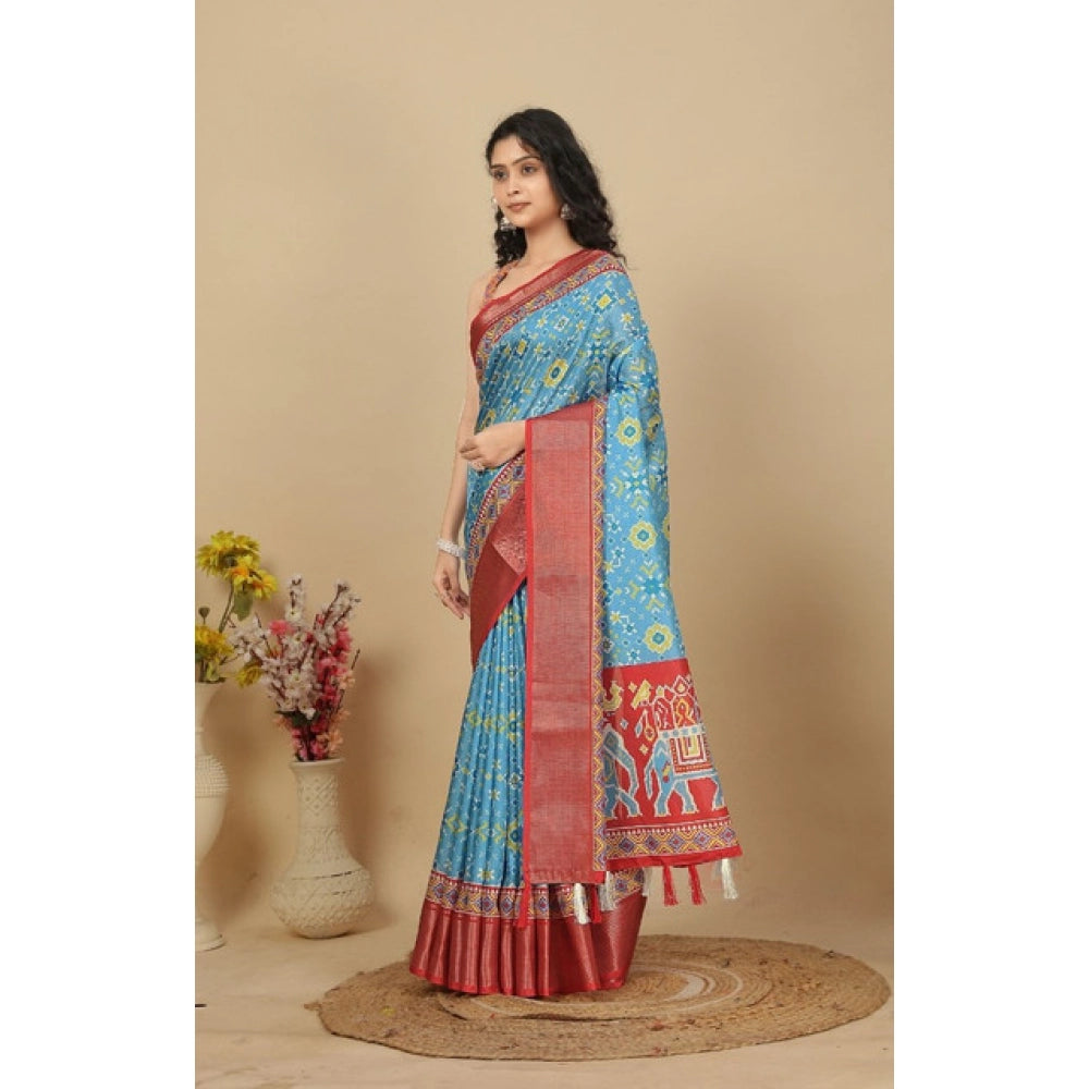 Generic Women's Cotton Silk Printed Saree With Unstitched Blouse 5.5Mtr (Rama)