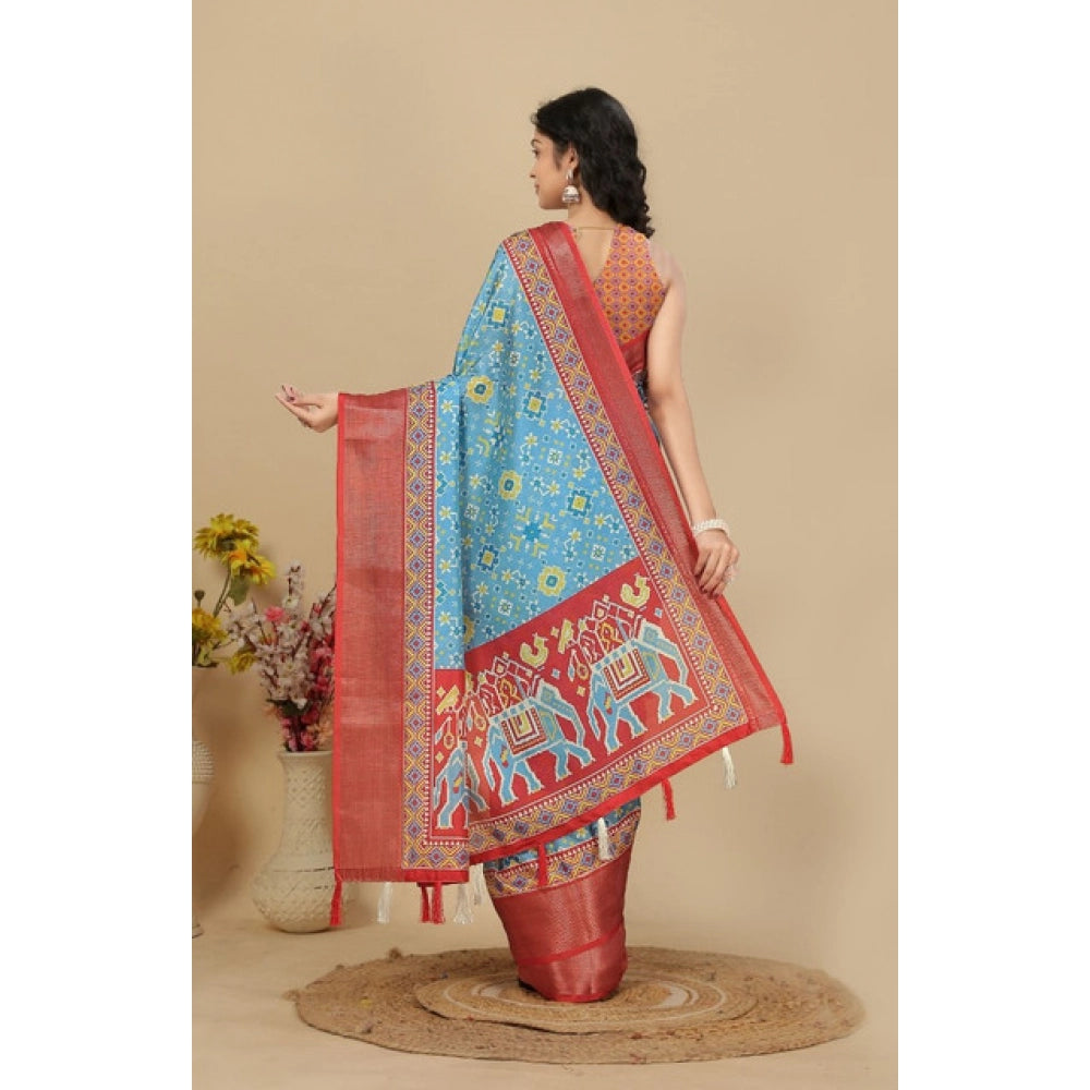 Generic Women's Cotton Silk Printed Saree With Unstitched Blouse 5.5Mtr (Rama)