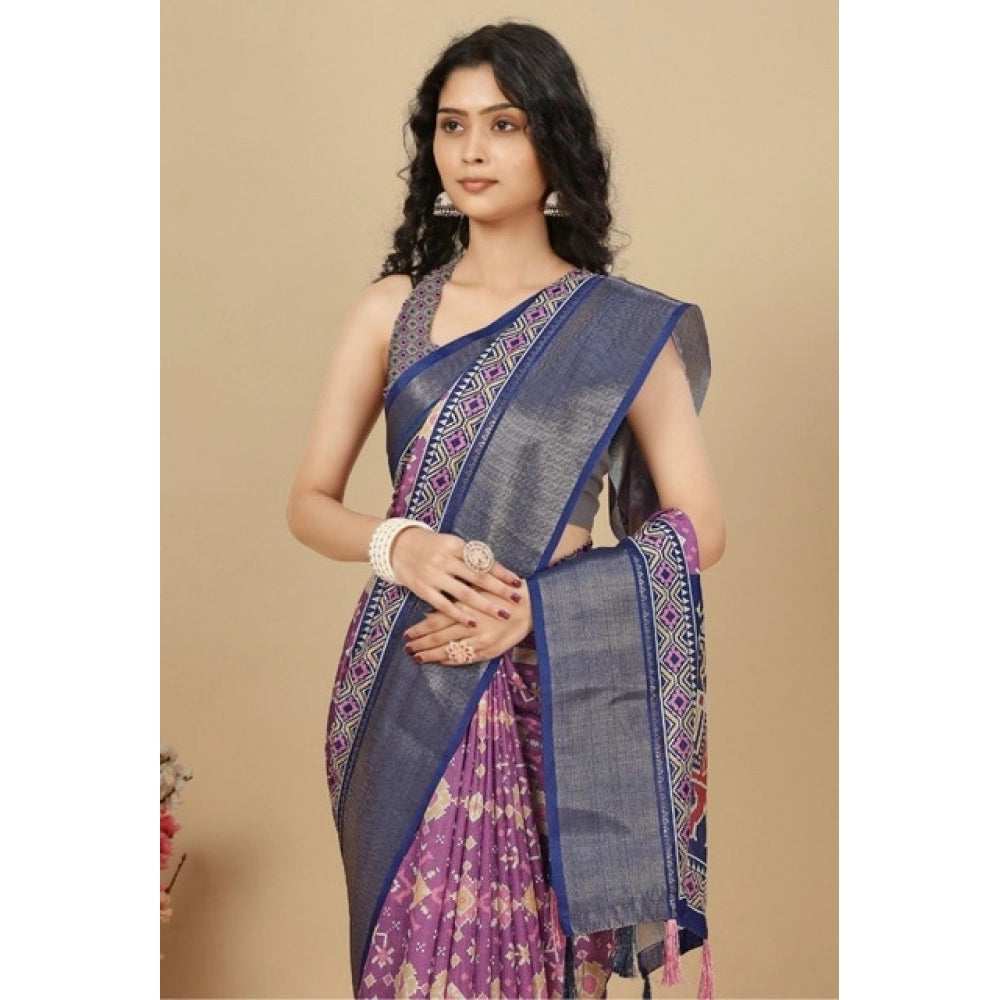 Generic Women's Cotton Silk Printed Saree With Unstitched Blouse 5.5Mtr (Wine)