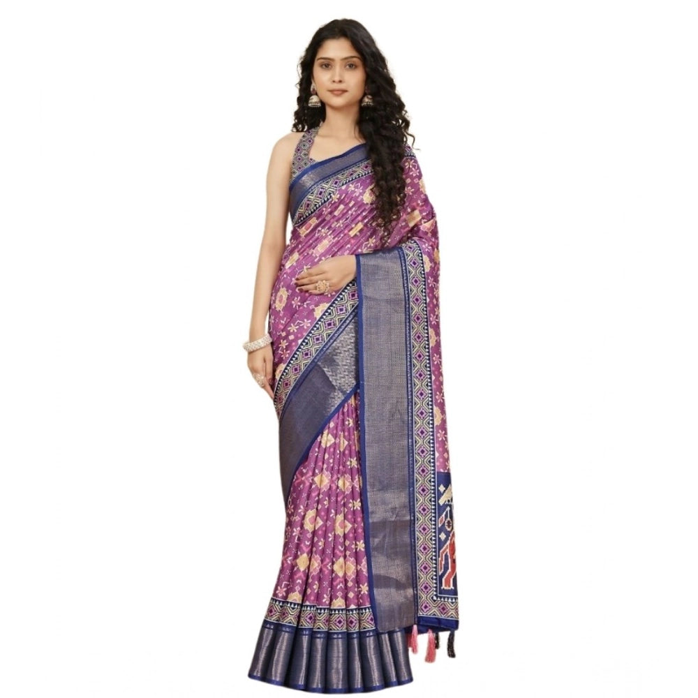 Generic Women's Cotton Silk Printed Saree With Unstitched Blouse 5.5Mtr (Wine)