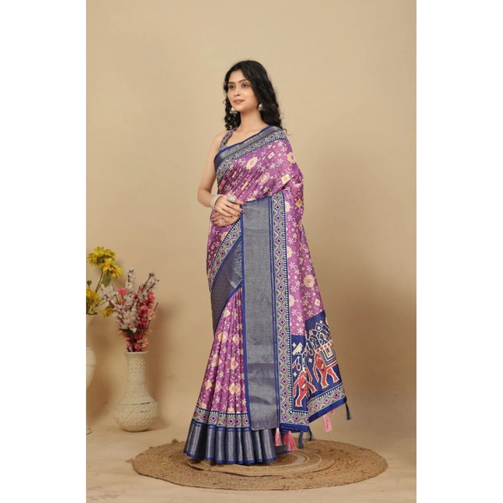 Generic Women's Cotton Silk Printed Saree With Unstitched Blouse 5.5Mtr (Wine)