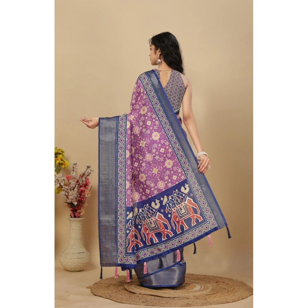 Generic Women's Cotton Silk Printed Saree With Unstitched Blouse 5.5Mtr (Wine)