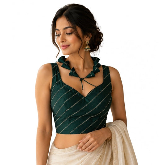 Generic Women's Silk Embellished Sweetheart Neck Sleeveless Readymade Padded Blouse (Green, Size 38)