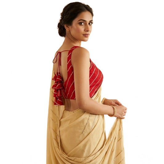 Generic Women's Silk Embellished Sweetheart Neck Sleeveless Readymade Padded Blouse (Red, Size 38)