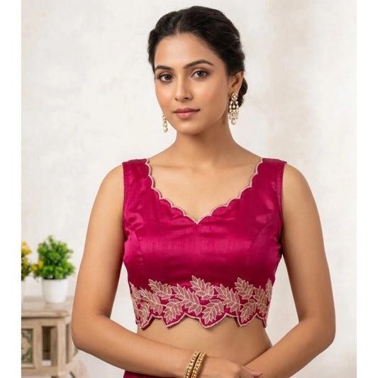 Generic Women's Silk Embroidered Sweetheart Neck Sleeveless Readymade Padded Blouse (Pink, Size 38)