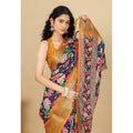 Generic Women's Cotton Silk Floral Printed Saree With Unstitched Blouse 5.5Mtr (Purple)