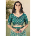 Generic Women's Cotton Silk Floral Printed Saree With Unstitched Blouse 5.5Mtr (Teal)