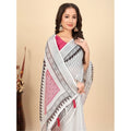 Generic Women's Linen Printed Saree With Unstitched Blouse 5.5Mtr (Multicolor)