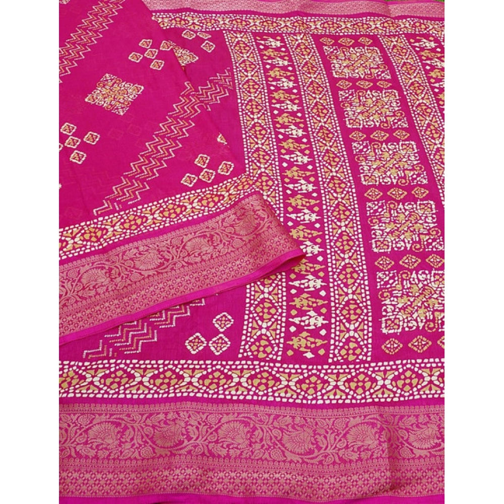 Generic Women's Cotton Silk Printed Saree With Unstitched Blouse 5.5Mtr (Pink)