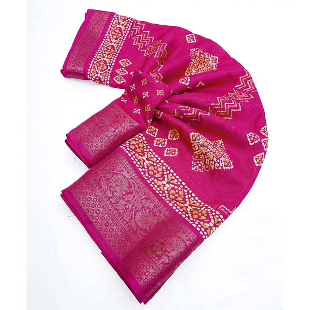Generic Women's Cotton Silk Printed Saree With Unstitched Blouse 5.5Mtr (Pink)