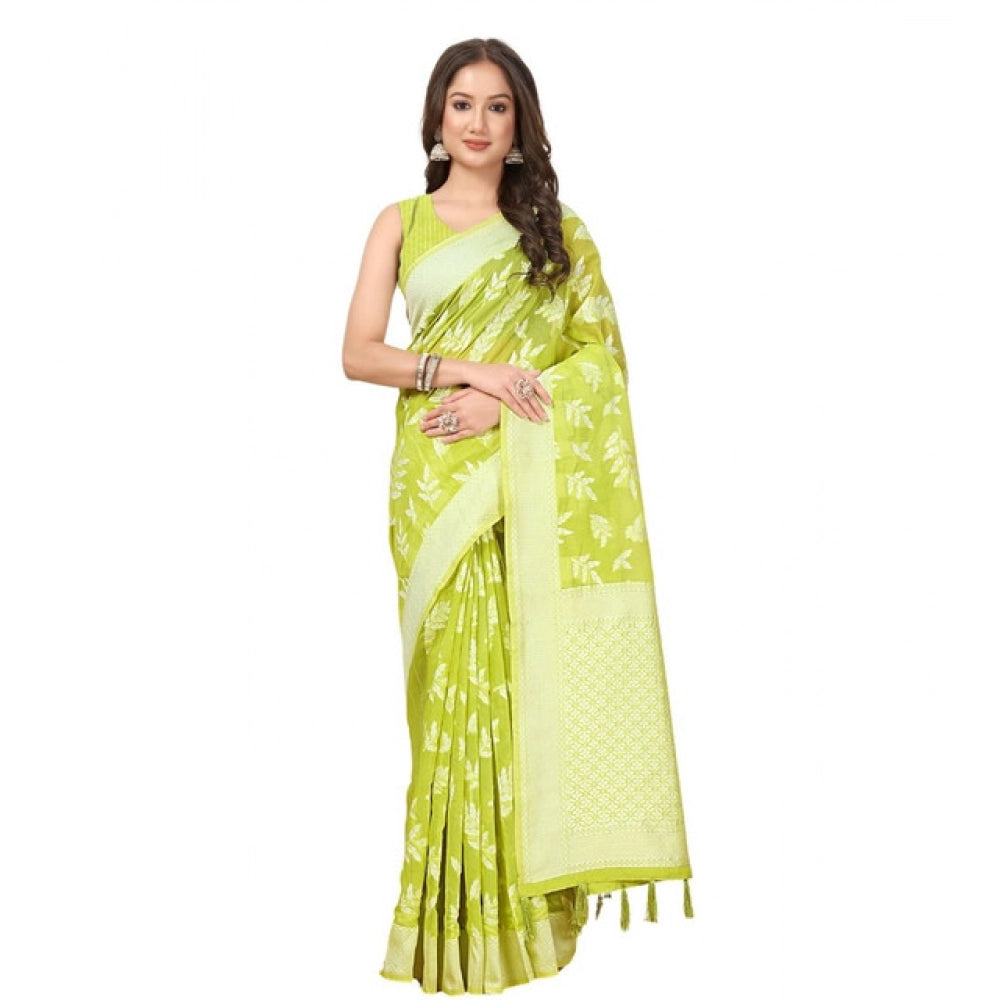 Generic Women's Art Silk Jacquard Printed Saree With Unstitched Blouse 5.5Mtr (Light Green)