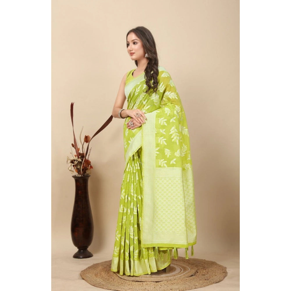 Generic Women's Art Silk Jacquard Printed Saree With Unstitched Blouse 5.5Mtr (Light Green)