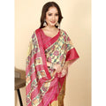 Generic Women's Cotton Silk Printed Saree With Unstitched Blouse 5.5Mtr (Yellow Red)