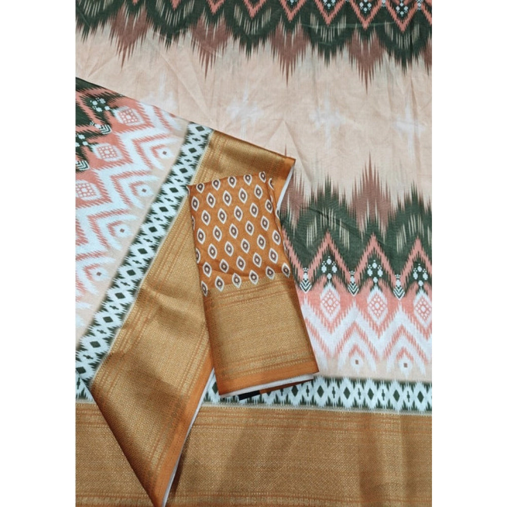 Generic Women's Cotton Silk Printed Saree With Unstitched Blouse 5.5Mtr (Multicolor)
