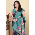 Generic Women's Cotton Blend Floral Printed Saree With Unstitched Blouse 5.5Mtr (Navy Blue)
