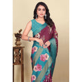 Generic Women's Cotton Blend Floral Printed Saree With Unstitched Blouse 5.5Mtr (Maroon)
