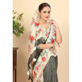 Generic Women's Chanderi Floral Printed Saree With Unstitched Blouse 5.5Mtr (Black)