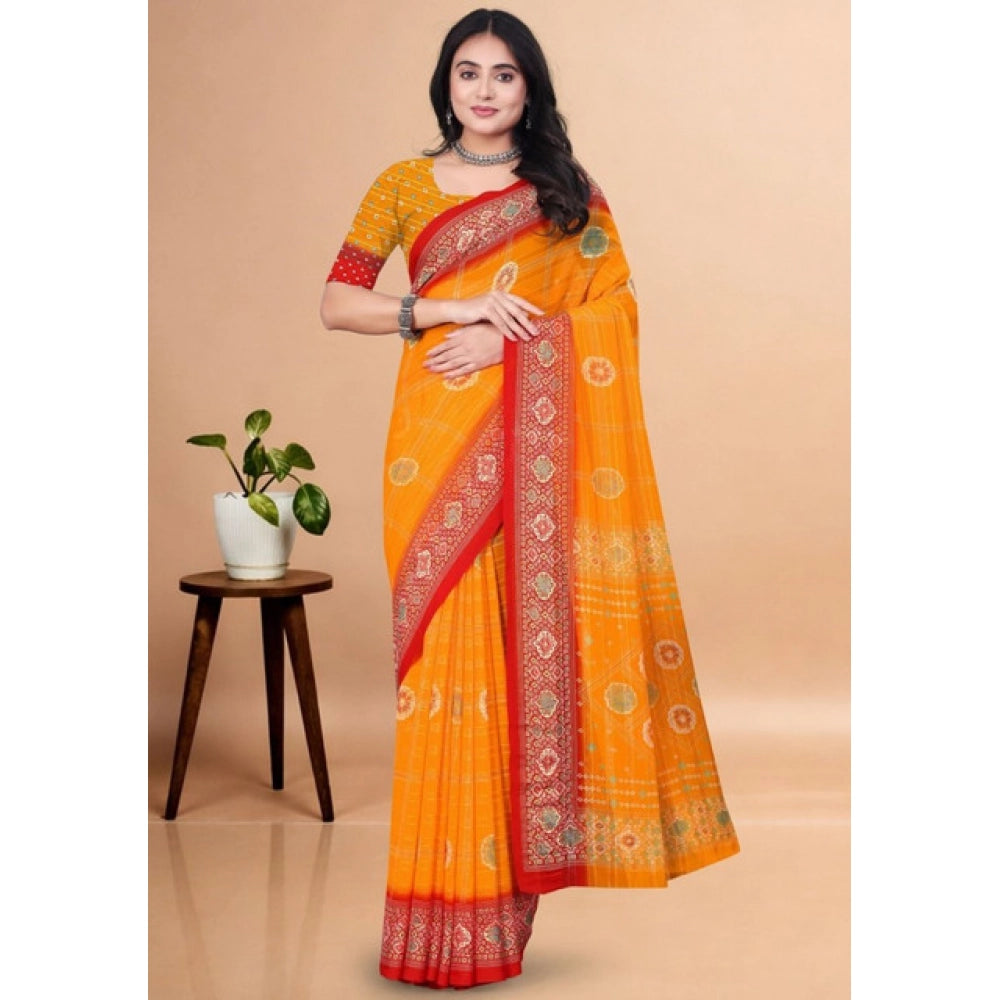 Generic Women's Art Silk Printed Saree With Unstitched Blouse 5.5Mtr (Yellow)