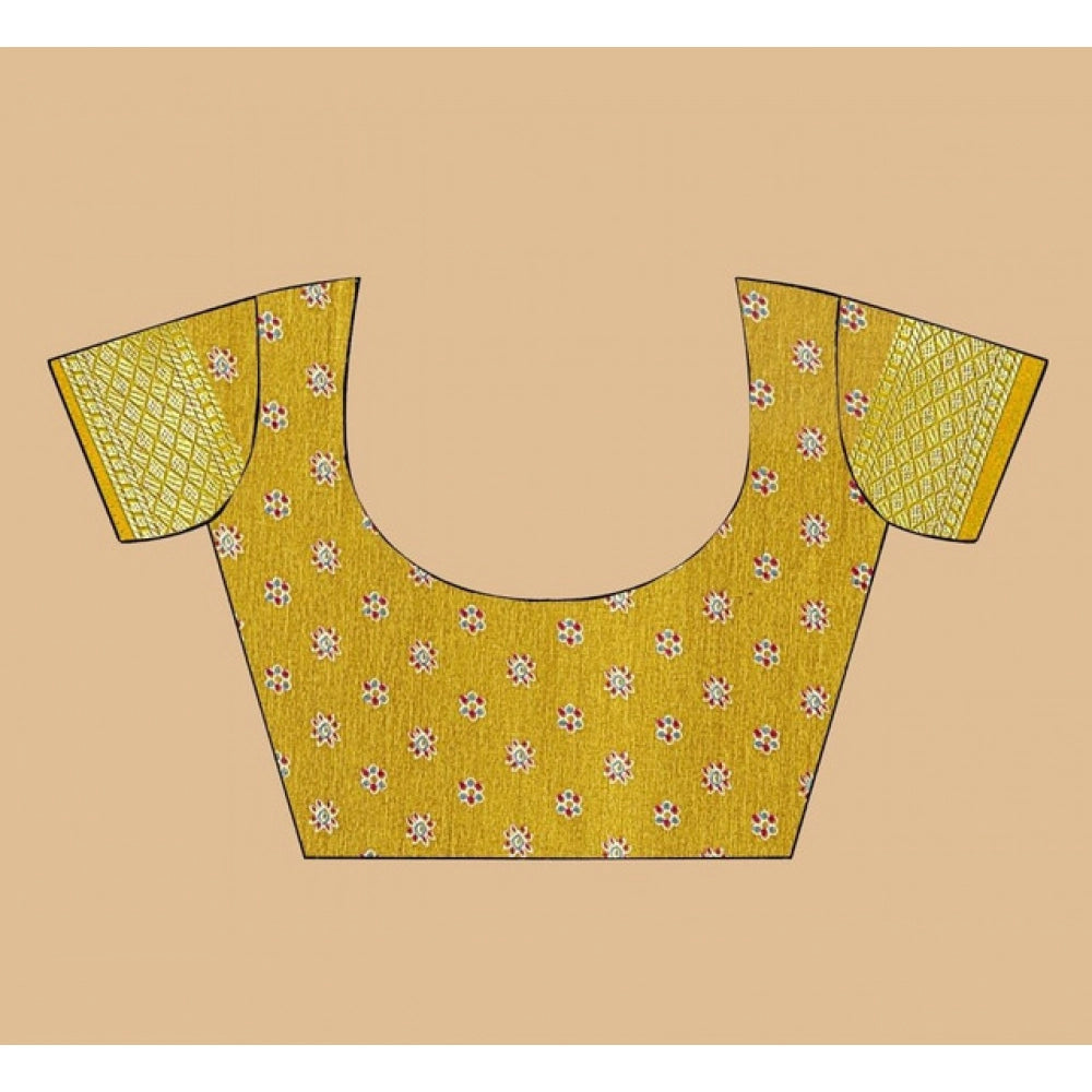 Generic Women's Art Silk Printed Saree With Unstitched Blouse 5.5Mtr (Mustard)