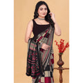 Generic Women's Dupion Silk Block Printed Saree With Unstitched Blouse 5.5Mtr (Multicolor)