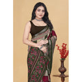 Generic Women's Dupion Silk Block Printed Saree With Unstitched Blouse 5.5Mtr (Multicolor)