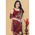 Generic Women's Dupion Silk Block Printed Saree With Unstitched Blouse 5.5Mtr (Multicolor)