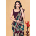 Generic Women's Dupion Silk Block Printed Saree With Unstitched Blouse 5.5Mtr (Multicolor)