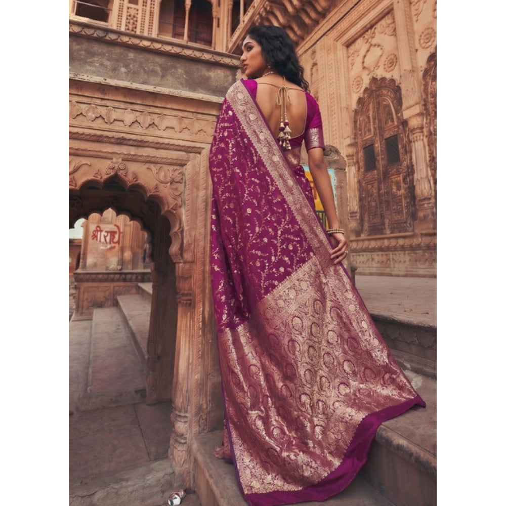 Generic Women's Art Silk Printed Saree With Unstitched Blouse 5.5Mtr (Wine)