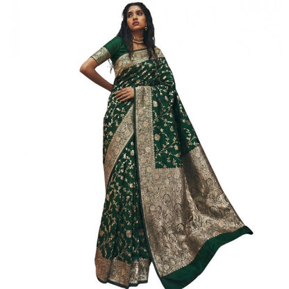 Generic Women's Art Silk Printed Saree With Unstitched Blouse 5.5Mtr (Green)
