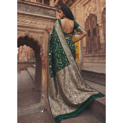 Generic Women's Art Silk Printed Saree With Unstitched Blouse 5.5Mtr (Green)
