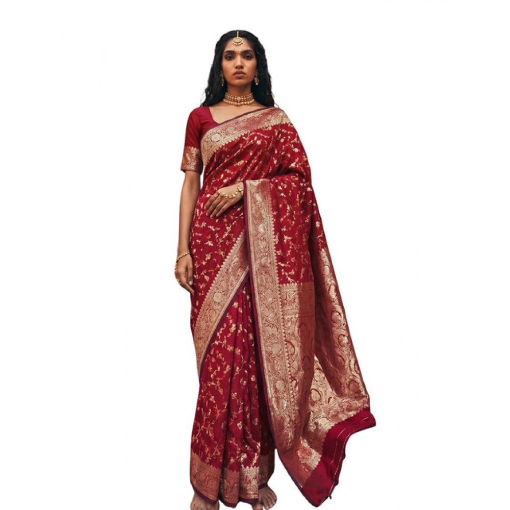 Generic Women's Art Silk Printed Saree With Unstitched Blouse 5.5Mtr (Red)