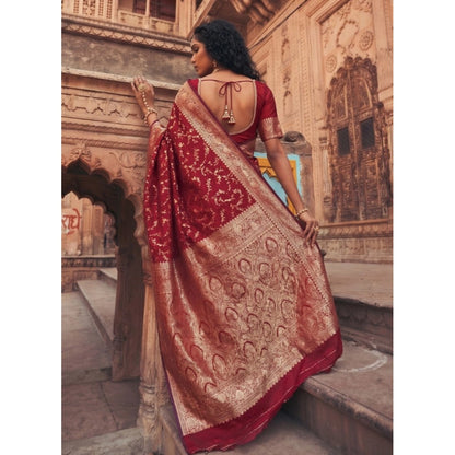 Generic Women's Art Silk Printed Saree With Unstitched Blouse 5.5Mtr (Red)