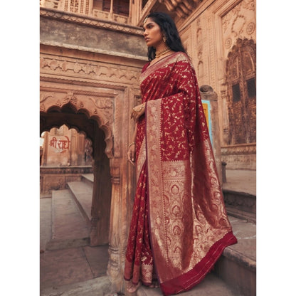 Generic Women's Art Silk Printed Saree With Unstitched Blouse 5.5Mtr (Red)