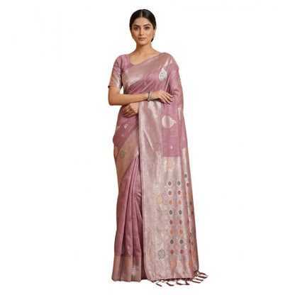 Generic Women's Linen Cotton Printed Saree With Unstitched Blouse 5.5Mtr (Purple)