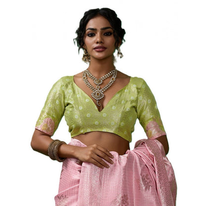 Generic Women's Linen Cotton Printed Saree With Unstitched Blouse 5.5Mtr (Pink)