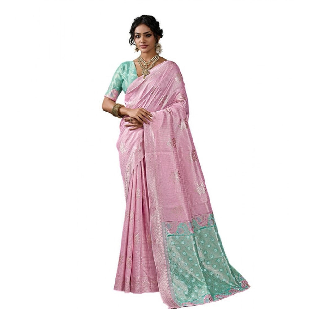 Generic Women's Linen Cotton Printed Saree With Unstitched Blouse 5.5Mtr (Pastel Pink)