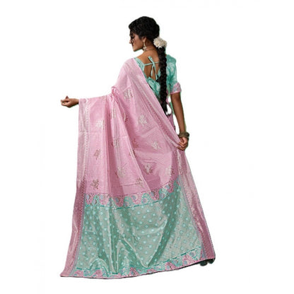 Generic Women's Linen Cotton Printed Saree With Unstitched Blouse 5.5Mtr (Pastel Pink)