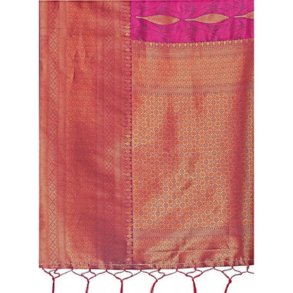 Generic Women's Banarasi Silk Printed Saree With Unstitched Blouse 5.5Mtr (Purple)