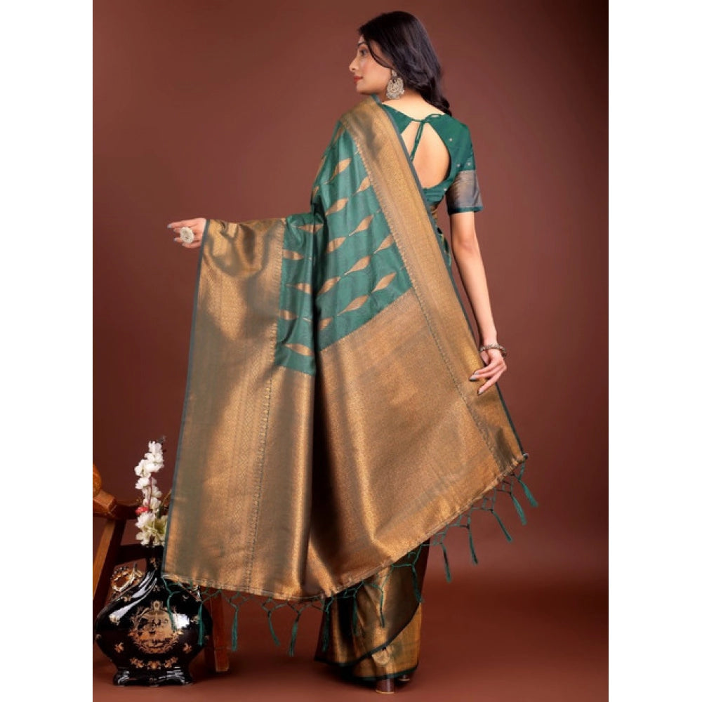 Generic Women's Banarasi Silk Printed Saree With Unstitched Blouse 5.5Mtr (Green)