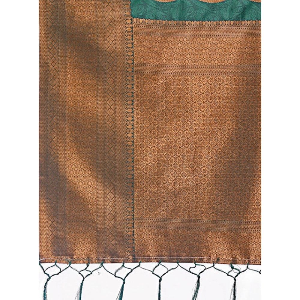 Generic Women's Banarasi Silk Printed Saree With Unstitched Blouse 5.5Mtr (Green)
