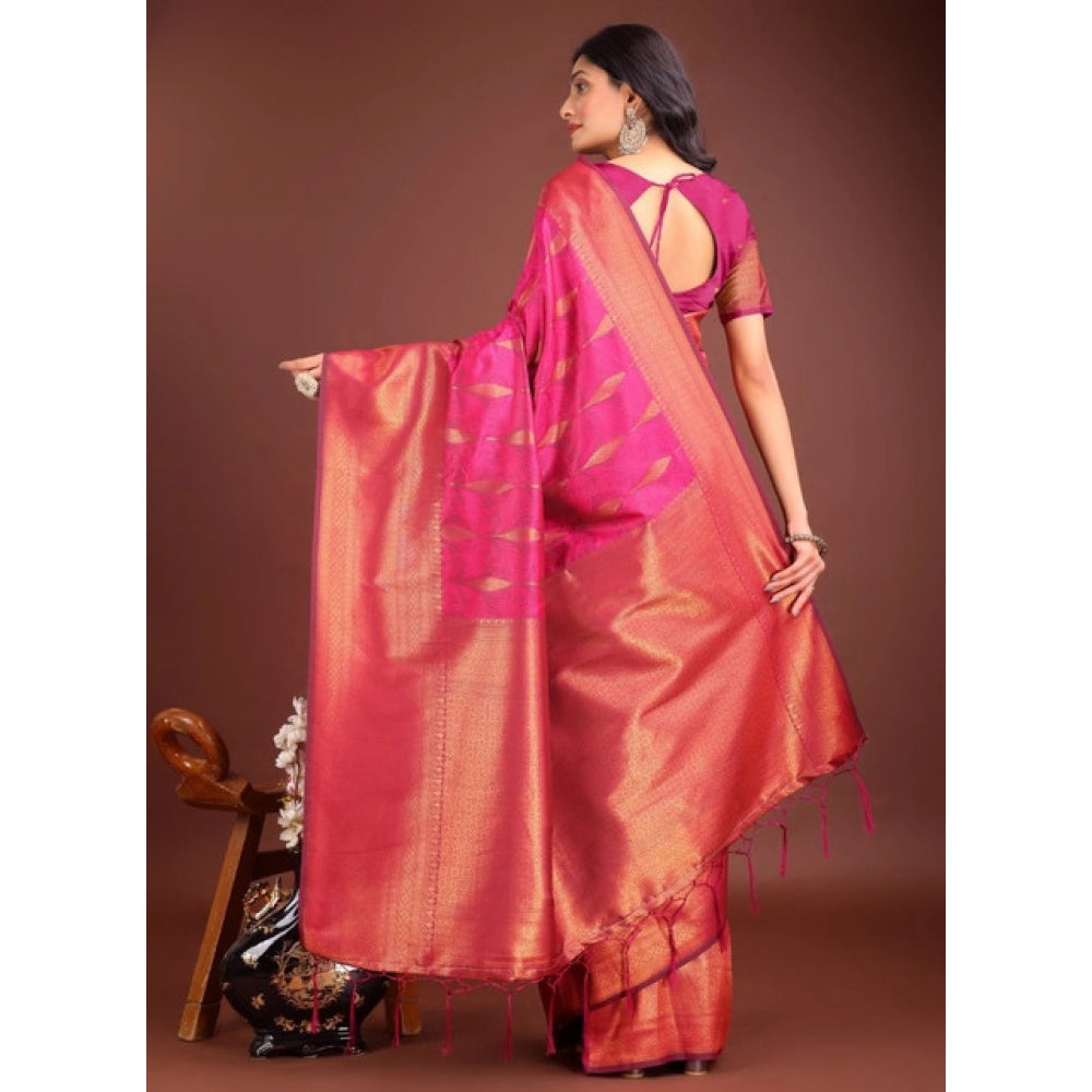Generic Women's Banarasi Silk Printed Saree With Unstitched Blouse 5.5Mtr (Magenta)