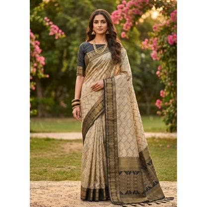 Generic Women's Cotton Printed Saree With Unstitched Blouse 5.5Mtr (Multicolor)