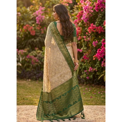Generic Women's Cotton Printed Saree With Unstitched Blouse 5.5Mtr (Multicolor)