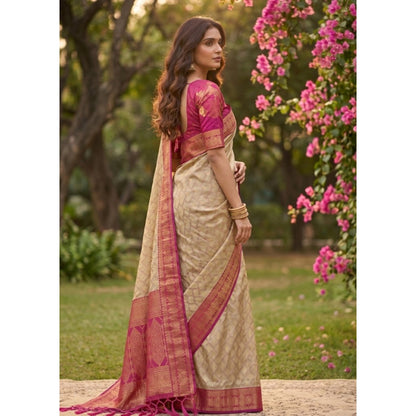 Generic Women's Cotton Printed Saree With Unstitched Blouse 5.5Mtr (Multicolor)