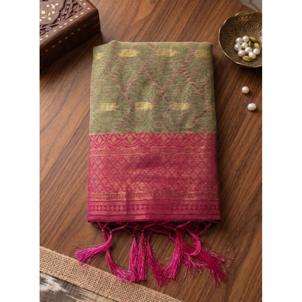 Generic Women's Cotton Printed Saree With Unstitched Blouse 5.5Mtr (Multicolor)